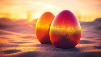 Sunset-colored Easter eggs with warm gradient tones resembling a twilight sky q2,