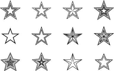 Twelve Variations of Geometric Star Shapes Design Elements