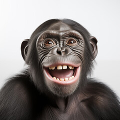 smiling Chimpanzee isolated on white,Smiling,cute,looking at the camera.
