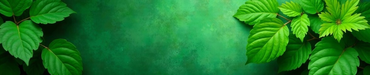 Fototapeta premium Close-up of lush green leaves on a vintage textured background, foliage, eco-friendly