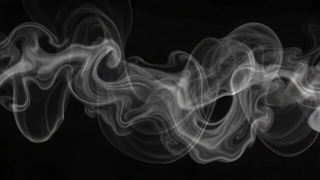 Realistic White Smoke Swirl on Black Background with Copy Space