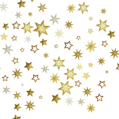 A collection of golden stars of various sizes scattered on a black background.