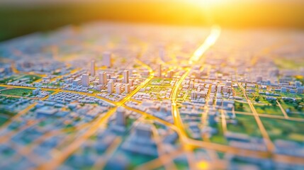 Detailed 3D Map of Urban Cityscape at Sunrise with Soft Light