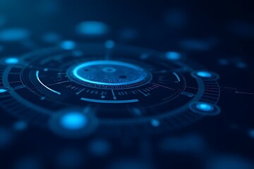 Abstract technological background featuring a glowing blue circular interface, suggesting advanced data processing or a futuristic user interface.