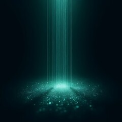 Abstract turquoise light streaks and particles illuminate a darkened surface, magical effects