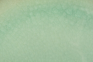 A close-up shot of a ceramic plate detail with a light green glaze and subtle crackle pattern
