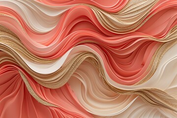 Fresh Coral and Champagne Cascading Abstract Print for Upscale Wedding Invitations