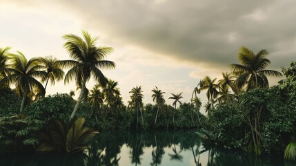 Fototapeta premium Tropical River Paradise: Lush Jungle Scenery