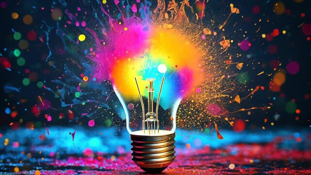 The Burst of Imagination: A vibrant light bulb explodes with colorful paint, symbolizing creativity and innovation.