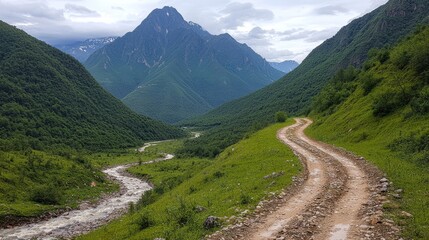 Fototapeta premium Scenic Mountain Pathway Surrounded by Lush Greenery
