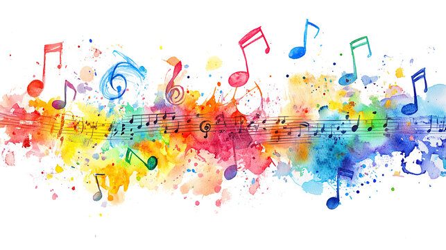 Colorful abstract splash background with musical note elements