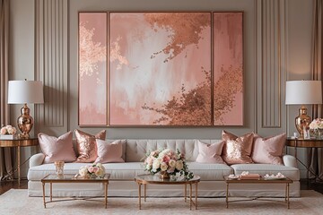 Blush and Copper Abstract Art for Romantic Weddings and Celebrations