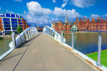 Bedford. UK: Beautiful view of River Great Ouse , Shire Hall from the Riverside Bedford Bridge