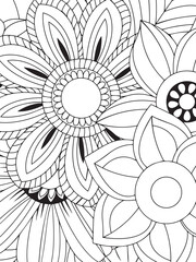 Print Coloring page for the adult coloring book. Doodle floral drawing. Art therapy coloring page. Black and white flower pattern for adult coloring books. Doodle floral drawing. Art therapy