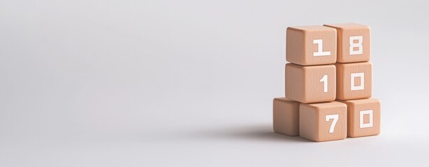 Wooden Number Blocks Forming 1170 on White Background Simple Number Concept