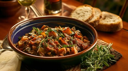 Aromatic Vegetable Stew with Rustic Bread - A Hearty and Flavorful Dish