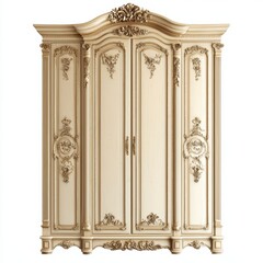 Obraz premium Classic French provincial wardrobe with ornate carved details isolated on white
