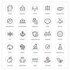 Set icons for sanitary pads. The outline icons are well scalable and editable. Contrasting elements are good for different backgrounds. EPS10.	
