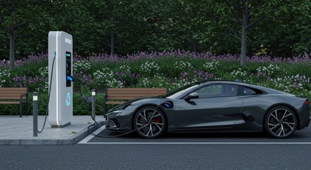 Electric Car Charging at Public Station