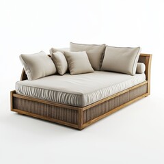 Cozy daybed with pull-out trundle and soft upholstery isolated on white