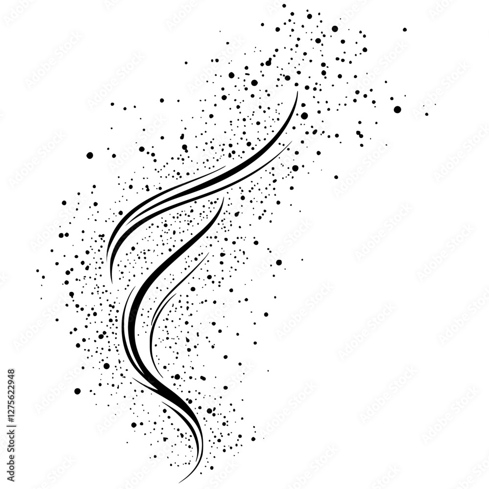 Poster decorative black swirl design with dots creating a dynamic visual effect suitable for modern art bac