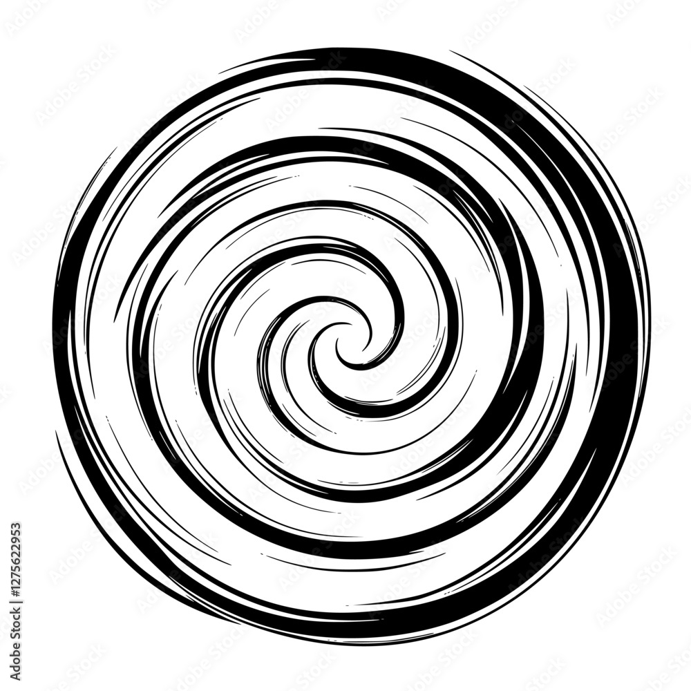 Poster swirling pattern with black and white contrast creating a dynamic visual effect in an abstract desig