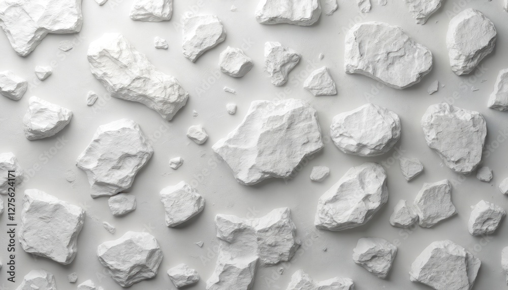 Poster Abstract soft white stone background texture. Neutral smooth surface with rock fragments pattern. Perfect blank backdrop for winter holiday season greeting cards mockup and banners.