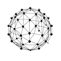 Network of connected nodes forming a spherical structure in a minimalist design representing technology and communication