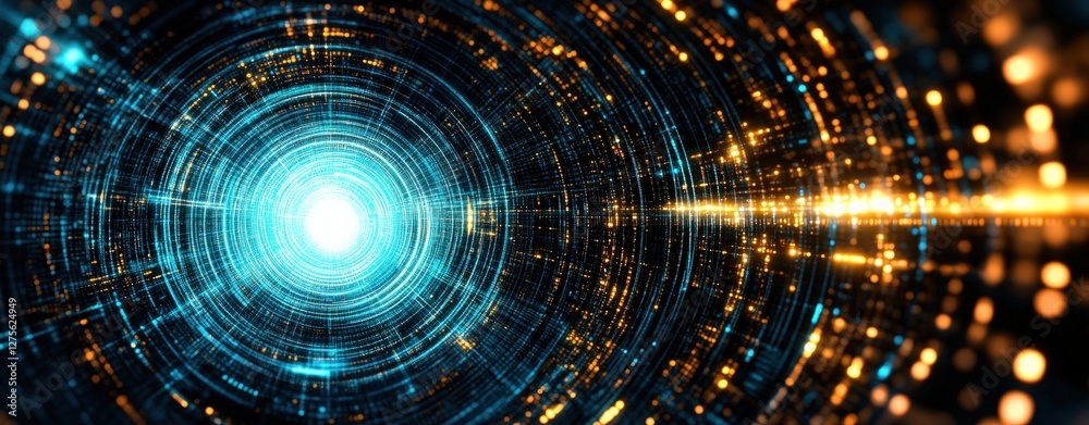 Poster Abstract Digital Tunnel of Light Data Stream Bright glowing circular lines