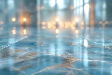Fototapeta premium A close-up view of a polished blue marble floor with golden veining, creating a serene and luxurious atmosphere.