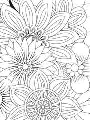 Print Coloring page for the adult coloring book. Doodle floral drawing. Art therapy coloring page. Black and white flower pattern for adult coloring books. Doodle floral drawing. Art therapy