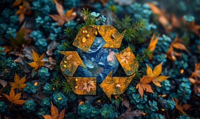 Nature and recycling symbol blend for eco-awareness. Generative AI