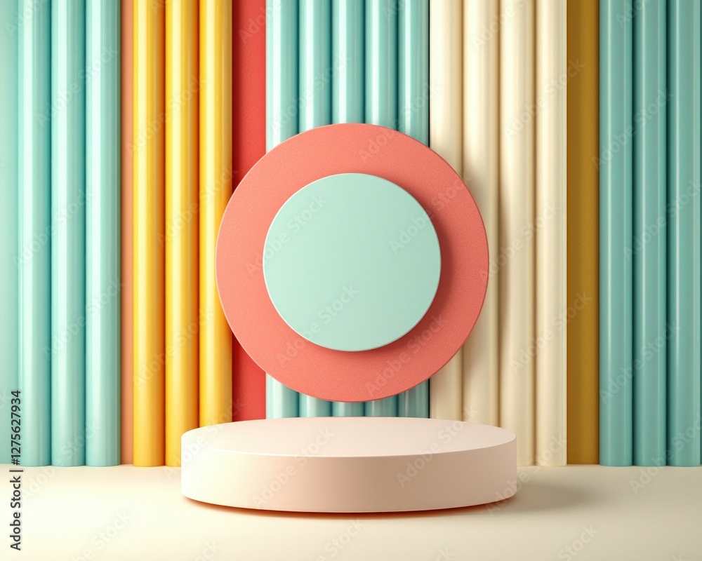 Poster pastel cylinders and circles background product display platform