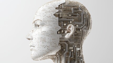 Conceptual representation of artificial intelligence merging with digital technology