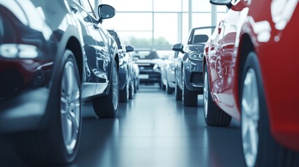 Car dealership featuring a selection of vehicles in a modern showroom. Featuring clean, sleek design