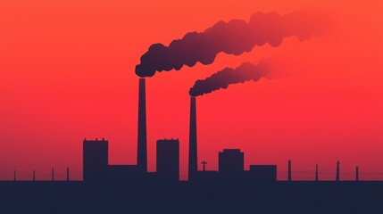 Obraz premium Smoky Industrial Zone at Sunset with Emissions from Chimneys against a Colorful Sky