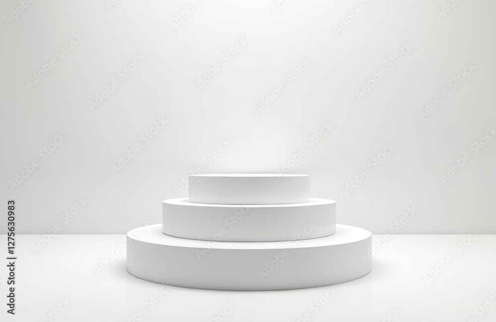 Poster white product display podium in studio. round geometric shapes, minimal design. modern platform for 