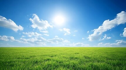 Obraz premium Sunny Day Over Lush Green Grassland Field
