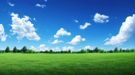 Obraz premium Lush Green Meadow Under a Bright Blue Sky