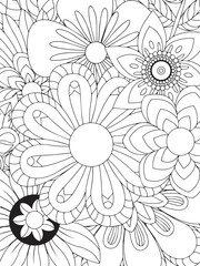 Print Coloring page for the adult coloring book. Doodle floral drawing. Art therapy coloring page. Black and white flower pattern for adult coloring books. Doodle floral drawing. Art therapy