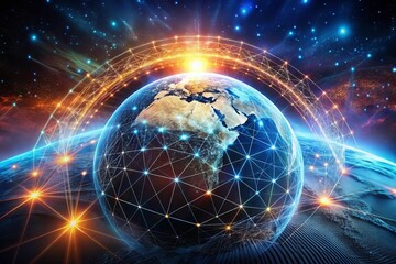 Fototapeta premium Futuristic background of Global business network, internet, Globalization concept.