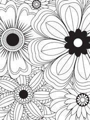 Print Coloring page for the adult coloring book. Doodle floral drawing. Art therapy coloring page. Black and white flower pattern for adult coloring books. Doodle floral drawing. Art therapy
