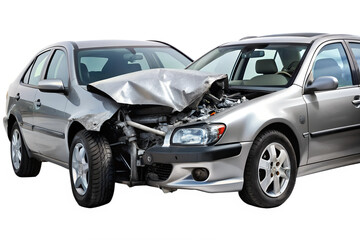 Car accident bus isolated on transparent white background, clipping path
