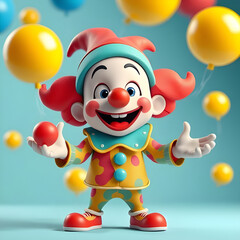Funny 3D Cartoon Clown Juggling Balls
