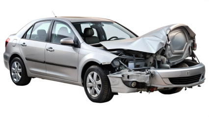 Car accident bus isolated on transparent white background, clipping path