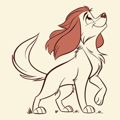 Illustration of a young puppy with long, flowing red fur in a semi-realistic, sketch-like style