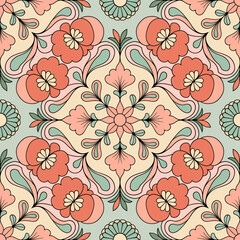 Seamless Floral Pattern with Symmetric Ornamental Design