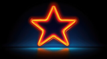Fototapeta premium Neon orange star sign glowing in dark room with blue hue