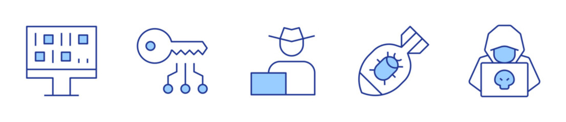 algorithm, cyber attack, hacker. Hacker Icon vector illustration. Line Duotone style. Editable stroke