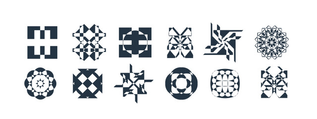 Abstract geometric graphic elements . set of Y2K retro elements and abstract brutalism shapes, trendy retro design symbols in Y2K aesthetics, vintage stickers